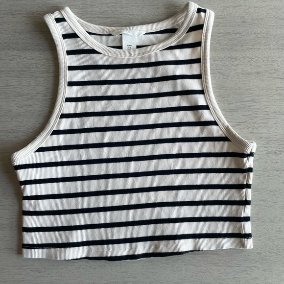 H&M Stripe Cream&Black crop top size M - Picture 2 of 6